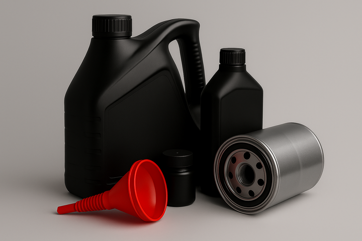 arious automotive maintenance fluids including engine oil, coolant, and brake fluid bottles displayed on a dark background