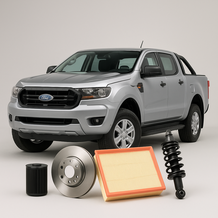 Ford Ranger bakkie with air filter, brake disc, oil filter, and shock absorber – available at Modern Auto Parts South Africa