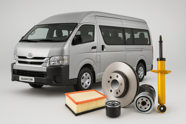 Toyota Quantum minibus taxi with brake disc, oil filter, shock absorber, and air filter – available from Modern Auto Parts South Africa
