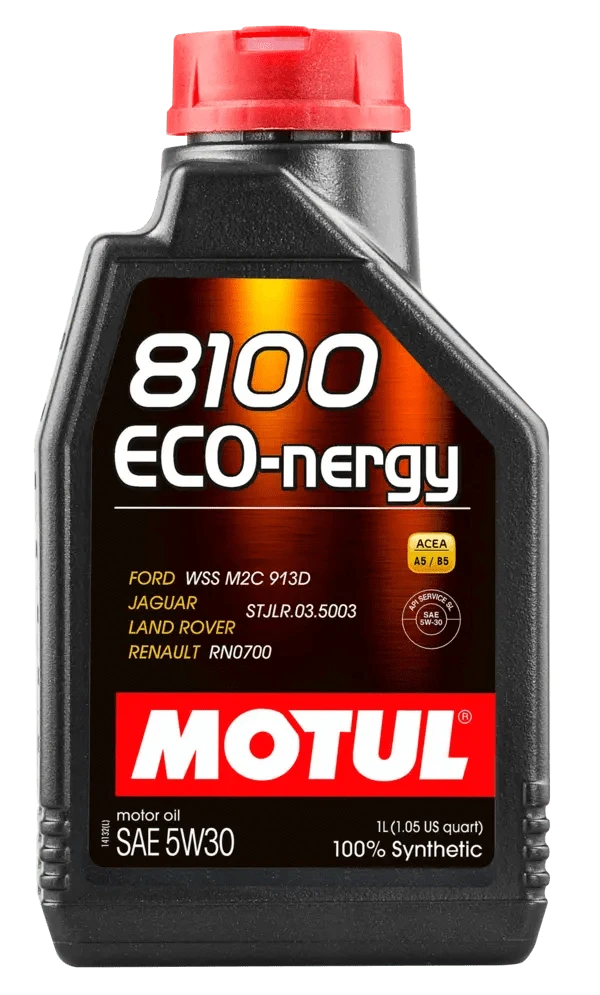 Motul 8100 Eco-Nergy 5W30 1L Engine 102782 oil bottle, high-performance synthetic motor oil designed for fuel efficiency and engine protection.