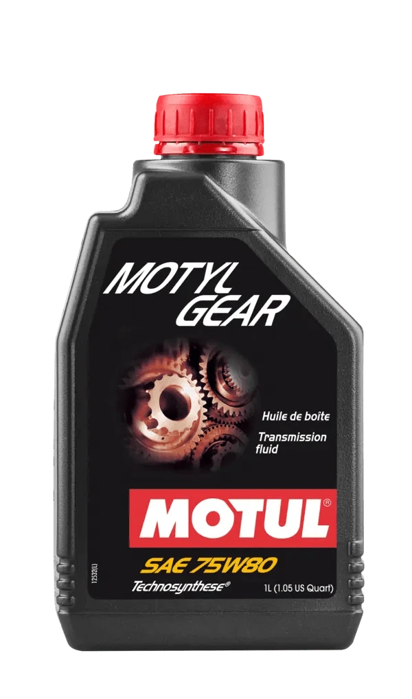 Motul Motylgear 75W80 1L Gear And Transmission 105782 oil bottle, high-performance synthetic motor oil designed for fuel efficiency and engine protection.