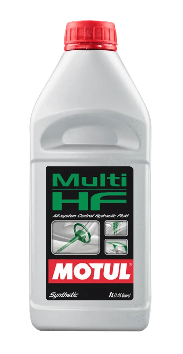 Motul Multi Hf 1L Hydraulic And Shock 106399 oil bottle, high-performance synthetic motor oil designed for fuel efficiency and engine protection.