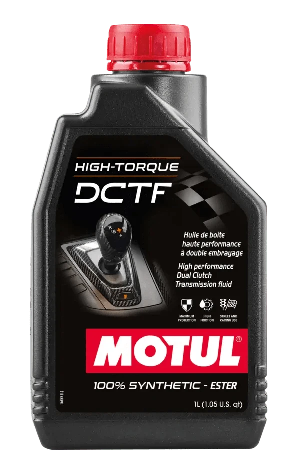 Motul Hi Torqe Dctf 1L Gear And Transmission 110440 oil bottle, high-performance synthetic motor oil designed for fuel efficiency and engine protection.