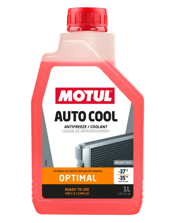 Motul Autocool Optimal -37˚C 5L Coolant* 112621 oil bottle, high-performance synthetic motor oil designed for fuel efficiency and engine protection.