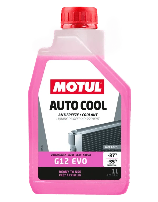 Motul Autocool G12 Evo -37˚C 1L Coolant* 112650 oil bottle, high-performance synthetic motor oil designed for fuel efficiency and engine protection.