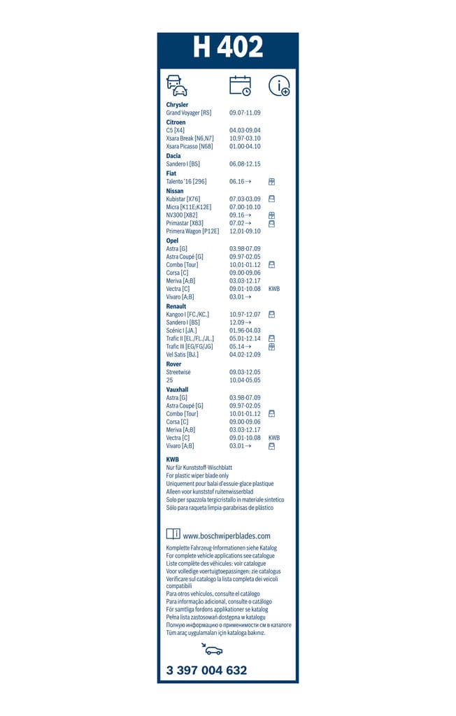 Bosch Rear Wiper Blade 400mm Bracket - 3397004632