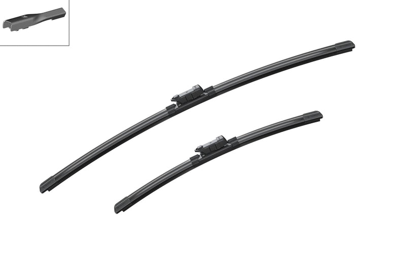 Bosch Aerotwin Flat Wiper Blade Kit A 556 S for Audi - 3397007556
Angled view of Bosch Aerotwin Flat Wiper Blade Kit A 556 S for compatibility checking
Close-up view of Bosch Aerotwin Flat Wiper Blade Kit A 556 S reference details