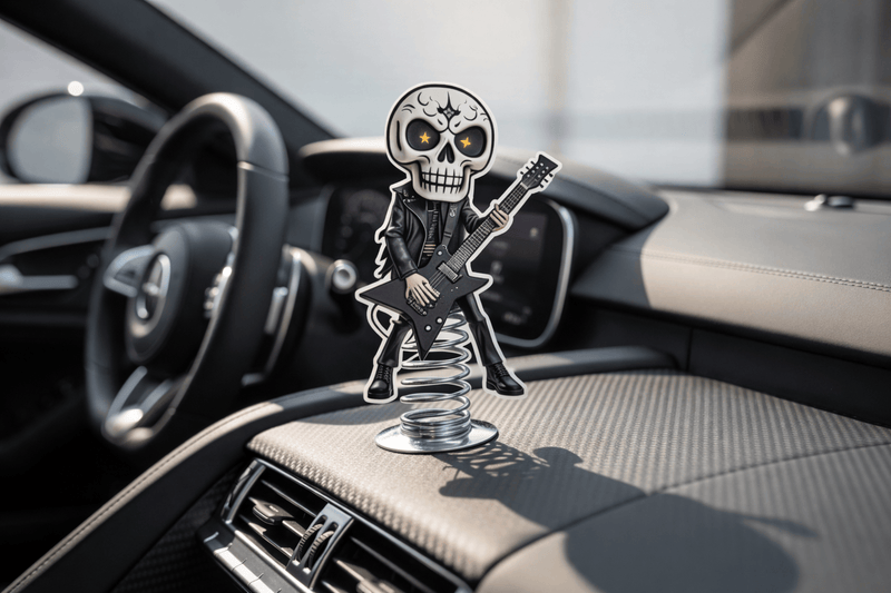 2D Rockstar Skull Guitar Dashboard Wobbler On Car Dashboard Flat Print Look DL3874528