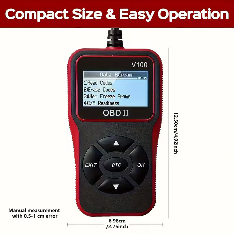 OBD2 Diagnostic Scanner Engine Code Reader With Live Data I/M Readiness And Battery Voltage Test Vehicles 1996- Black Red OBDDIAG