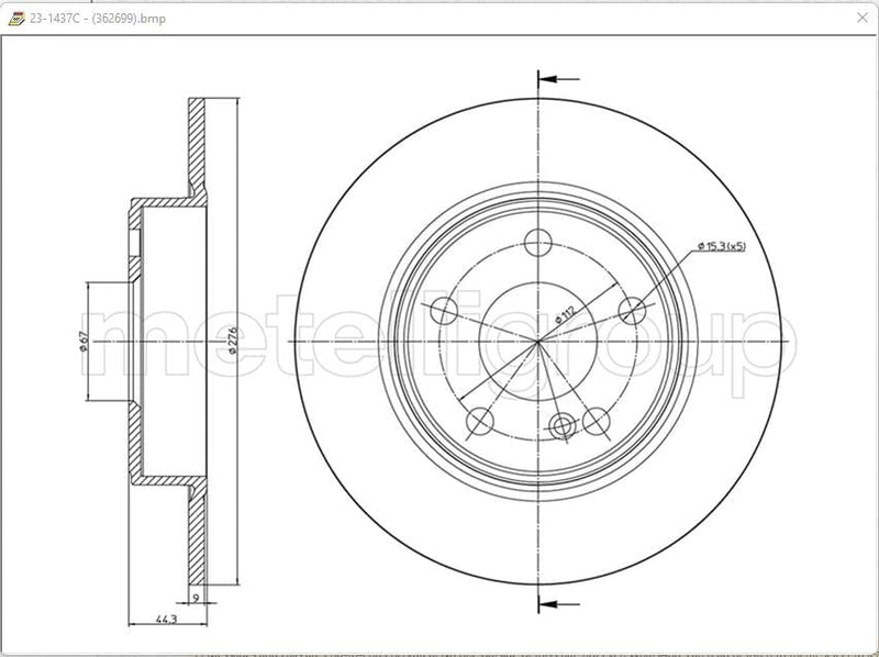 I-Brake Disc Mercedes A Ikilasi W176 B Ikilasi W246 Cla180 Cla200 C117 Emuva (23-1437C) Metelli (SINGLE)