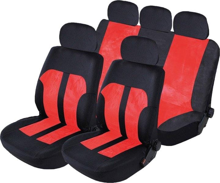 Suede and mesh 9-piece car seat cover set black/red – universal fit SA172