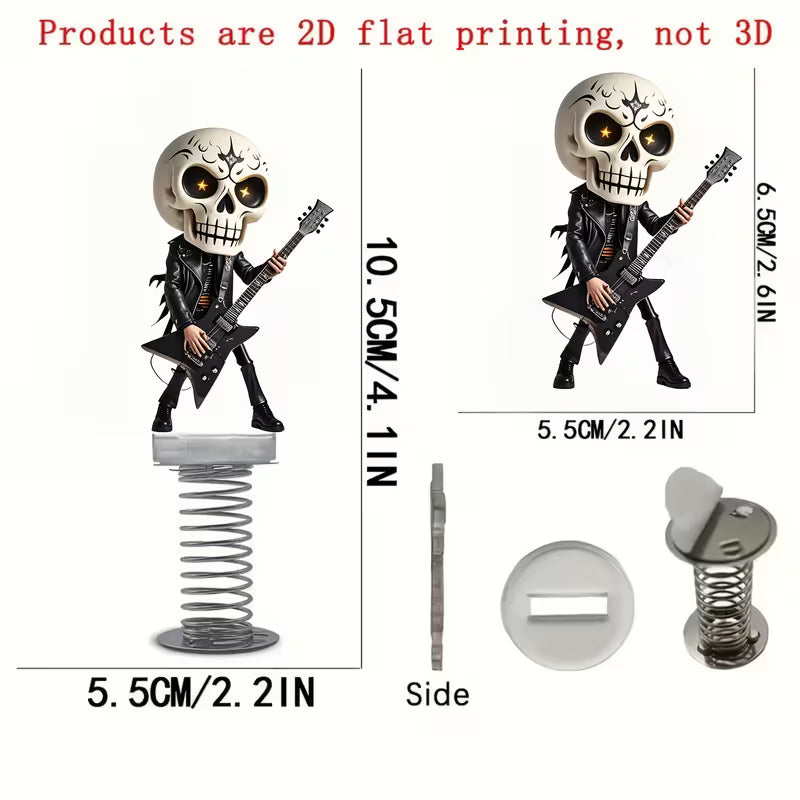 2D Flat Rockstar Skull Guitar Dashboard Wobbler With Spring DL3874528