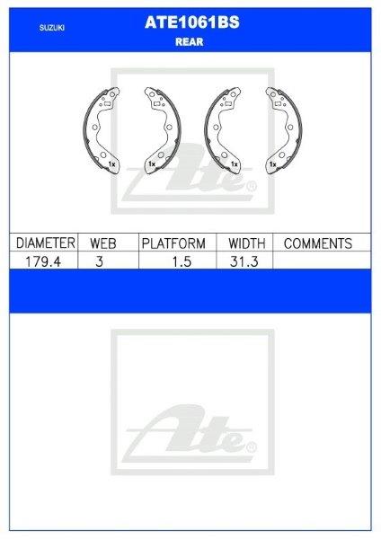 ATE1061BS Rear Brake Shoes for Suzuki Ignis and Swift 1.2 – 180mm x 32mm