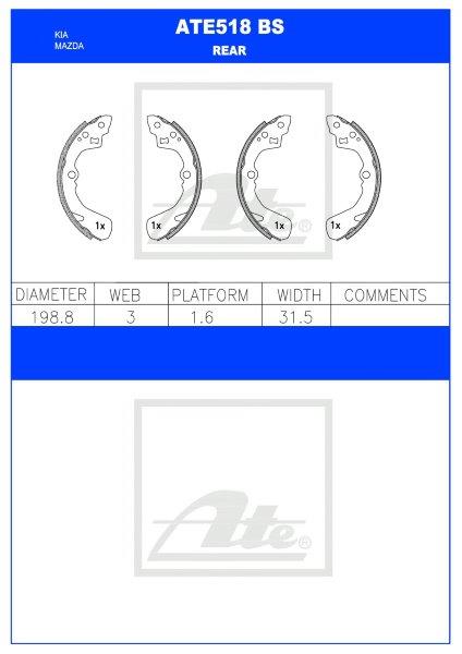IHyundai ix35 / Kia Rio / Mazda Etude – Rear Brake Shoes (ATE518BS)