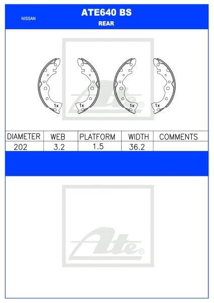 I-Nissan Almera / Sentra - Izicathulo ze-Brake zangemuva (ATE640BS)