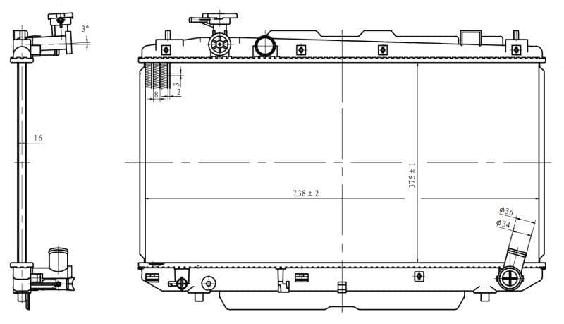 Radiator vir Toyota RAV4 II 1.8 FWD – 1ZZ-FE – Handmatig – Lugversorgingstoerusting – 2002–2006