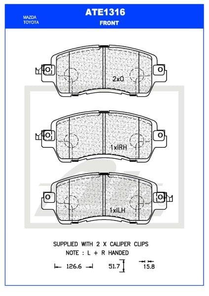 Front Brake Pads Mazda 2 DJ/DL 1.5,1.5 SkyActive-G ATE1316