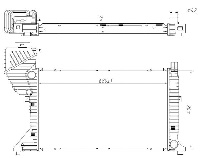 Radiator vir Mercedes Sprinter 308D / 312D / 313CDI / 416CDI – OM601 / OM602 / OM611 / OM612 – Handmatig – 1996–2006