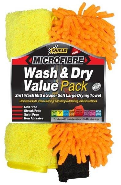 Shield Microfibre Wash & Dry Value Pack Wash Mitt Drying Towel 600 x 463mm South Africa SH390