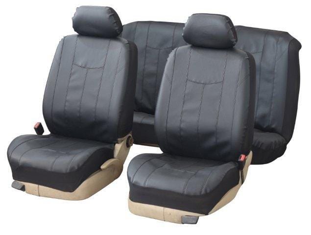 Faux leather 6-piece car seat cover set black – universal fit SA350