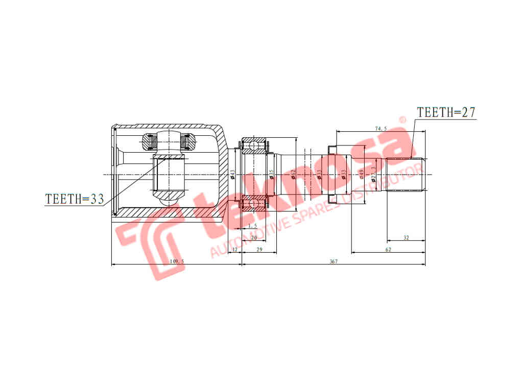 Front Right Inner CV Joint for Nissan Qashqai / Qashqai+2 / X-Trail (MR20DE) NI4069