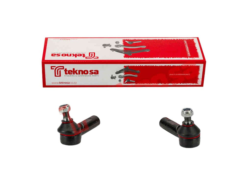Two tie rods in front of a Teknosa branded box on a white background