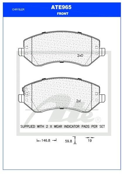 ATE Front Brake Pads for Chrysler Voyager & Jeep Cherokee - ATE965