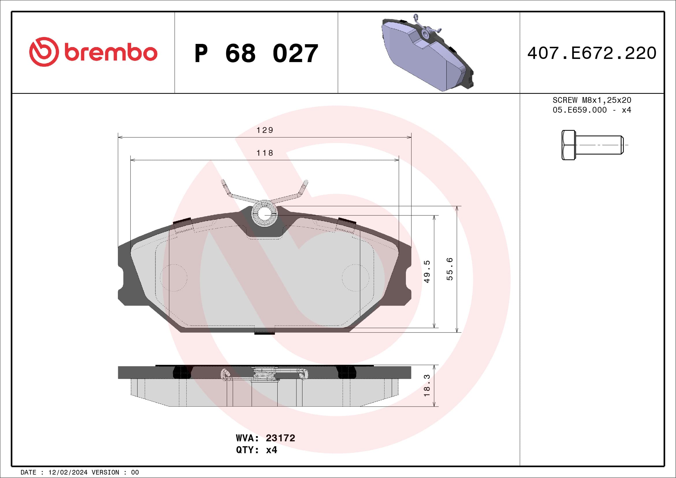 Close-up of BREMBO Front Brake Pads for Renault Laguna I Grandtour - P68027