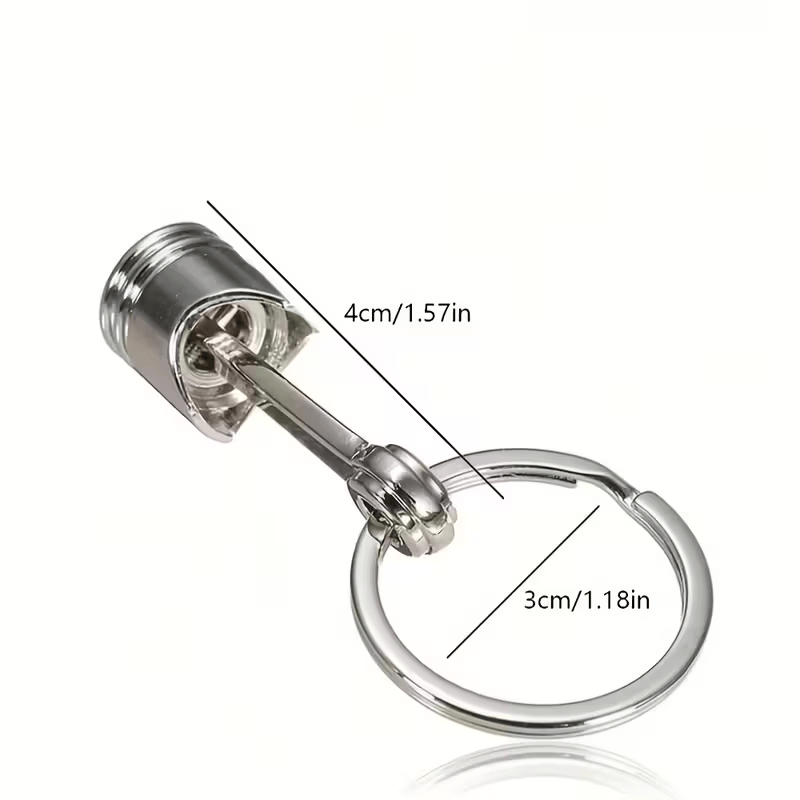 Car Engine Piston Keychain Multi Angle Views Shiny Metal Finish HR3610276