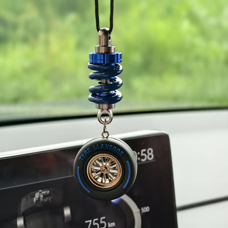 Car Rearview Mirror Charm Real Metal Shock Hub Rubber Tyre Blue South Africa RVMSHKWHL-BLU01