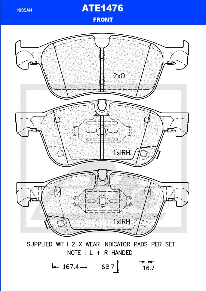 Front Brake Pads for Nissan Qashqai – SKU ATE1476