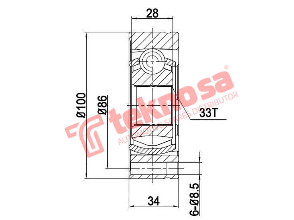 Detail View of 33-Spline Inner CV Joint – Front Left or Right