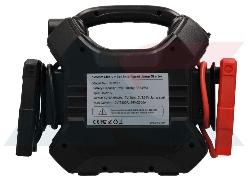 32000mAh jump starter connected to car battery for jump starting in South Africa
