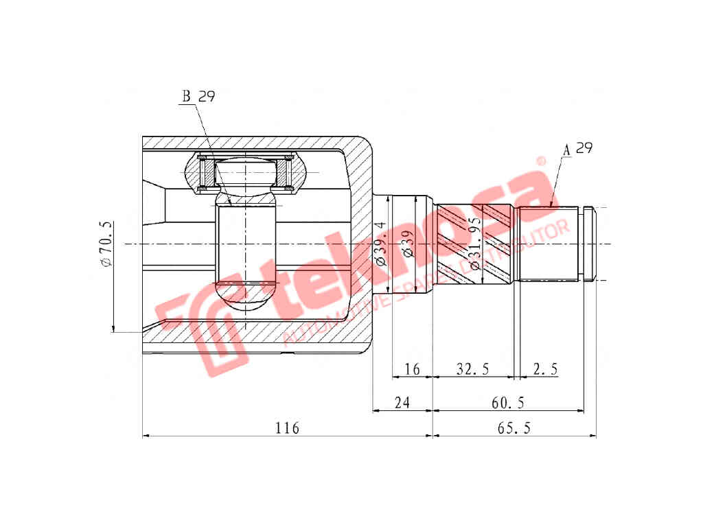 Inner CV joint front left NI4071 29x29 spline 39mm Nissan Qashqai Renault Kadjar Koleos