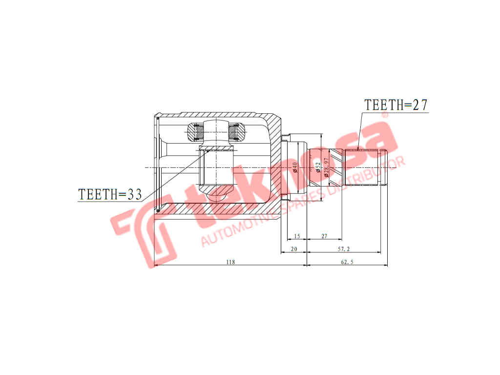 Inner left CV joint for Nissan Qashqai and X-Trail 2.0 MR20DE engine