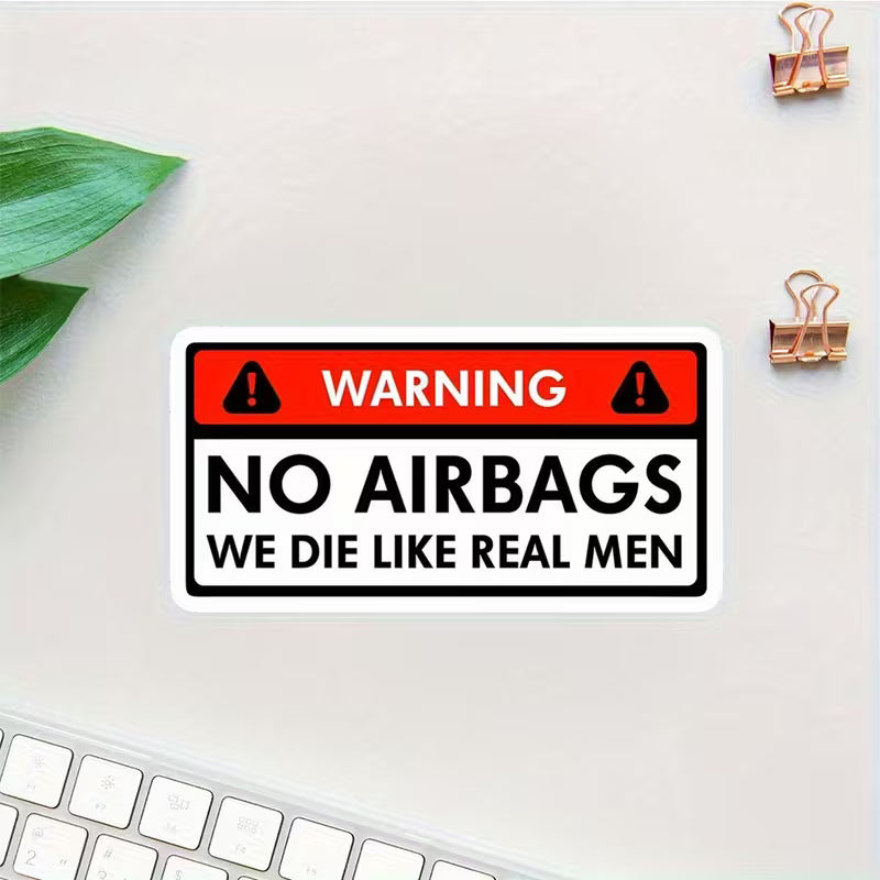 No Airbags Warning Meme Vinyl Decal angled view - YB2743552