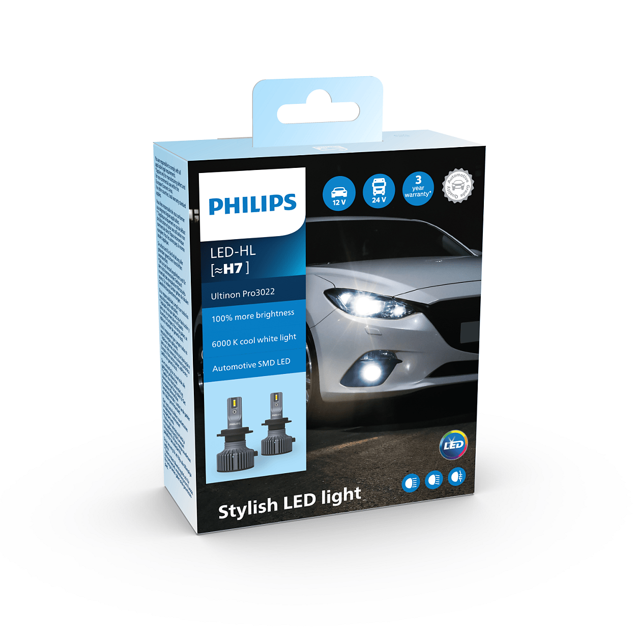 Close-up of Philips Ultinon Pro3022 LED Headlight Bulb H7 - LUM11972U3022X2