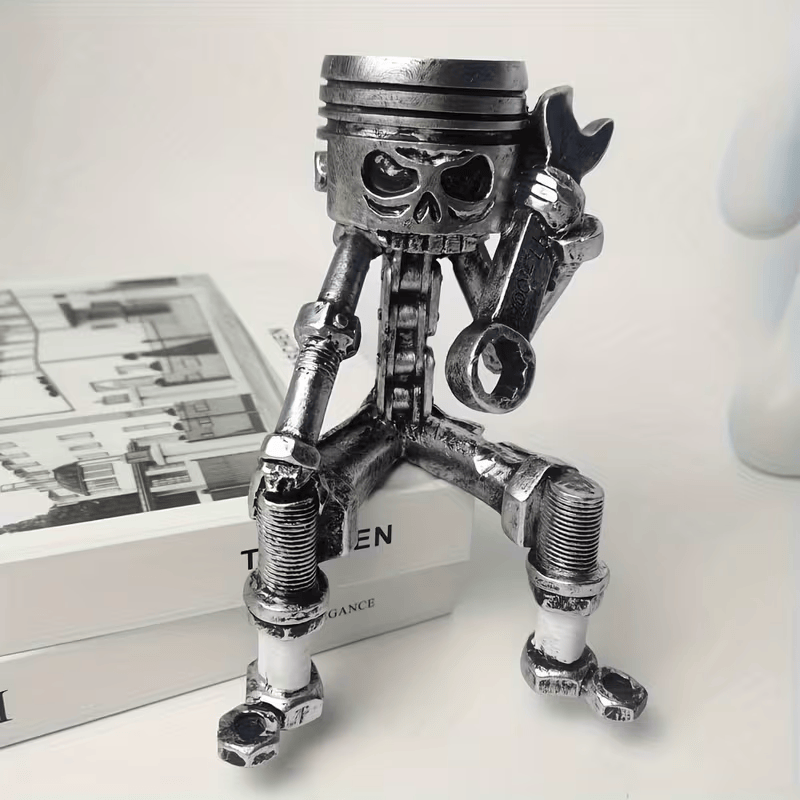 Unique Piston Skull Sculpture Resin Desk Workshop Ornament FE6878170