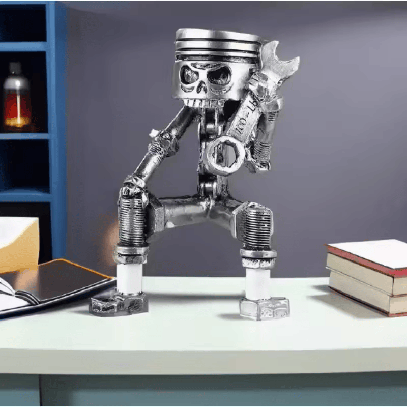 Unique Piston Skull Sculpture Resin Desk Workshop Ornament FE6878170