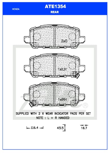 Rear Brake Pads angled view for Honda HR-V II - ATE1354