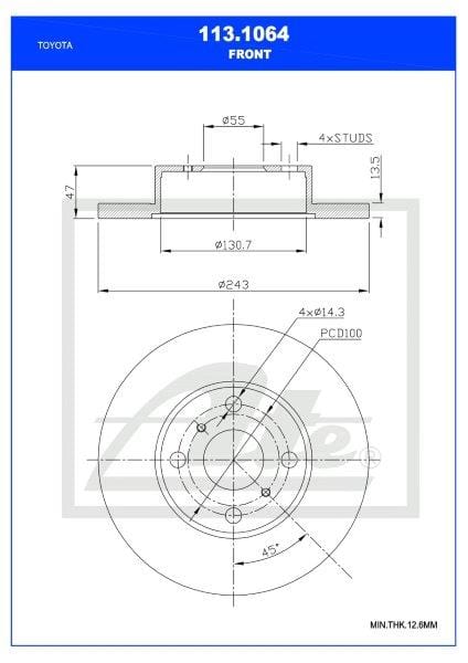 Remskyf Soliede Voor Toyota Corolla 130/160 Tazz 1.3 2E Enkel (Ate 113-1064)