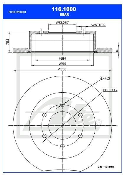 Remskyf Agter Ford Everest 2.0Tdci,3.2Tdci (Ymwq,T22Dd0P,P5-At) Enkel (Ate 116-1000)