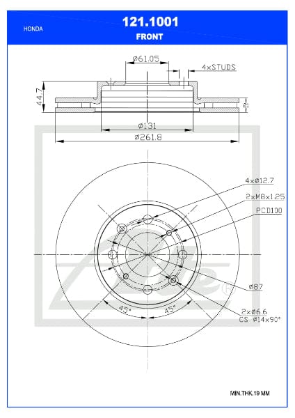 Remskyf Geventileerde Voor Honda Ballade 2012-Aan 1.5Ivtec Enkel (Ate 121-1001)