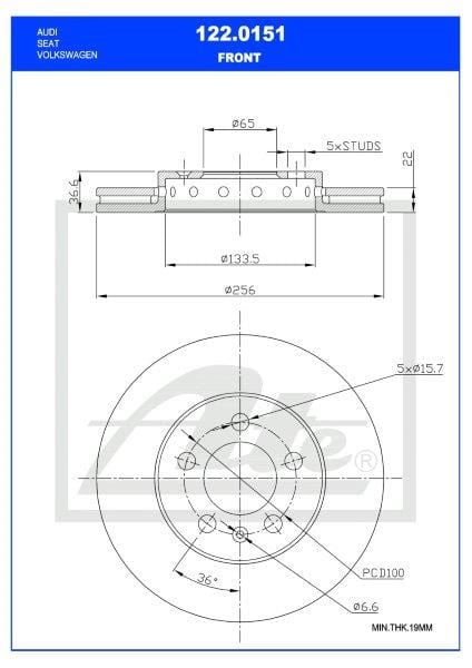 Remskyf Geventileerde Voor Vw Polo (9N & Vivo)/ Audi A1,A3,Tt 8X1/L1,8N3 Enkel (Ate 122-0151)