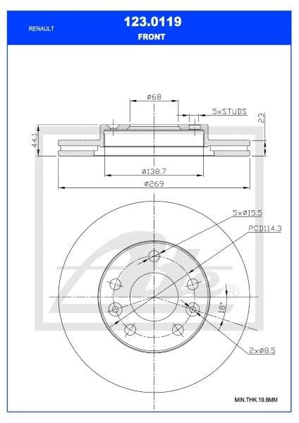 Remskyf Geventileerde Voor Renault Duster 1.5Dci K9K 1.6 16V K4M Enkel (Ate 123-0119)