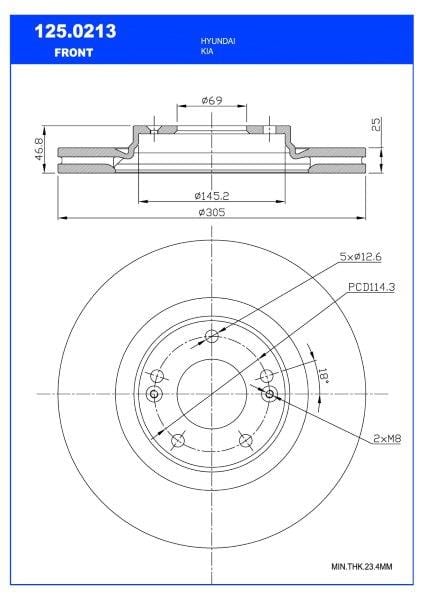 Remskyf Voor Hyundai Elantra, Kona, Tucson/Kona G4Fj, G4Nh, G3Lc Enkel (Ate 125-0213)