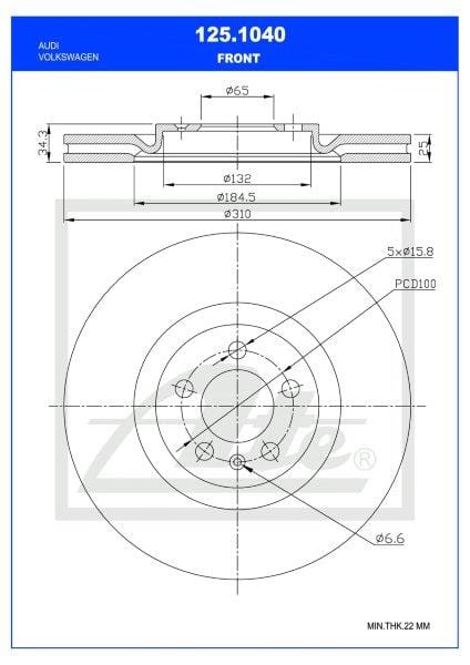 Remskyf Voor Audi A1 1.0,1.4,1.8Tfsi,S1/Vw Polo 1.0,1.4,1.8Tfsi Enkel (Ate 125-1040)