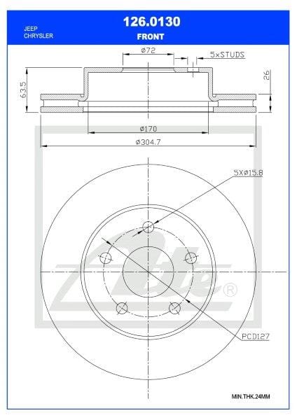 Remskyf Voor Jeep Grand Cherokee 4.7 V8,2.7Crd,3.1Td Enkel (Ate 126-0130)