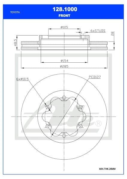 Remskyf Geventileerde Voor Toyota Quantum, Baw Sasuka Enkel (Ate 128-1000)