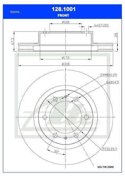Remskyf Geventileerde Voor Toyota Fortuner 2Tr,1Gr,2GD,1GD/FJ Cruiser 4.0 1Gr-Fe Enkel (Ate 128-1001)
